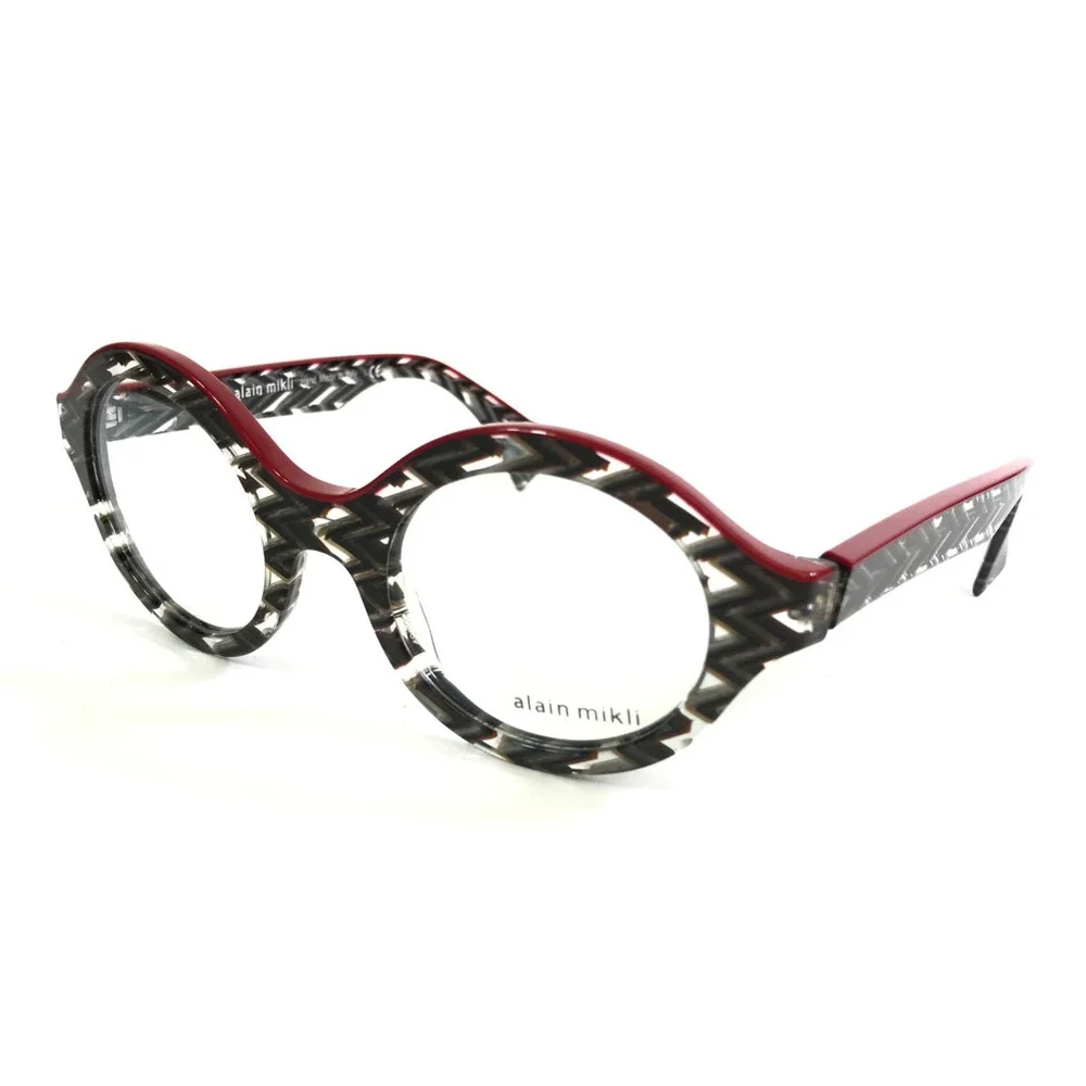 Alain Mikli Eyeglasses Frames A03020 4113 Zigzag Black Grey Red Round 48-22-145